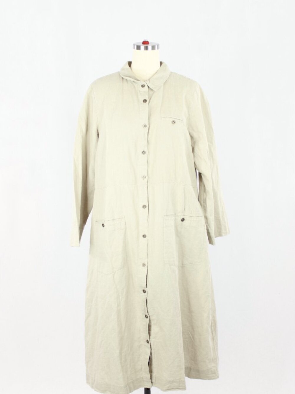 GUDRUN SJODEN Lagenlook Beige Cotton Linen Oversized Tunic Shirt Dress, Size M